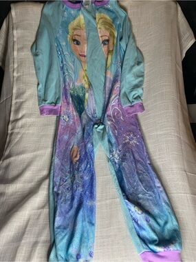 Elsa Frozen One-Piece Pajama Romper - Light Blue & Purple